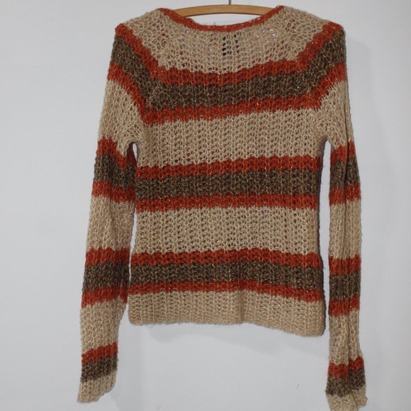 ๐งก ASHLEY Orange Tan Crochet Sweater Size M - Picture 6 of 7